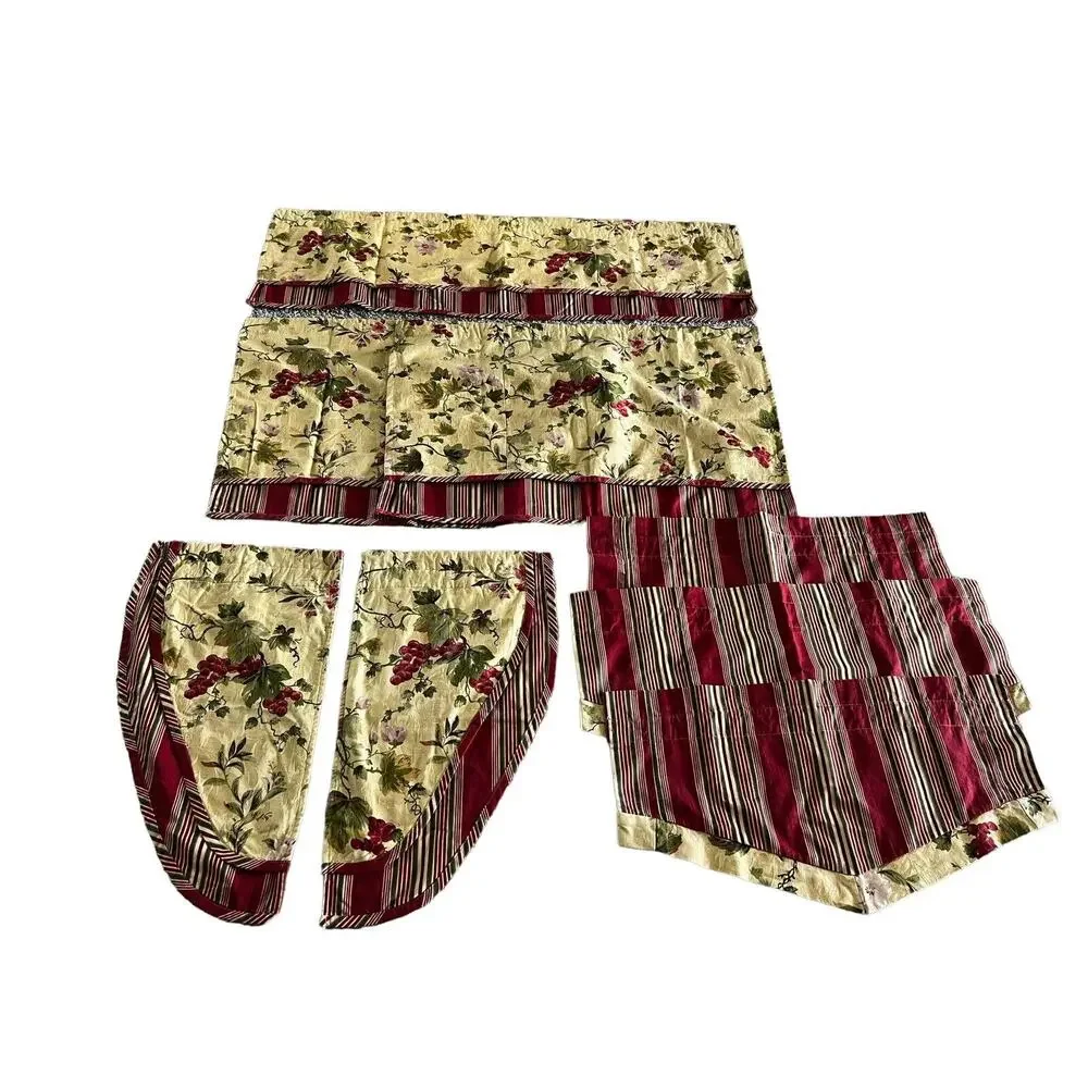 Custom Window Treatments 8 Pc Valance Curtains Gold Red Green Grapes Stripe